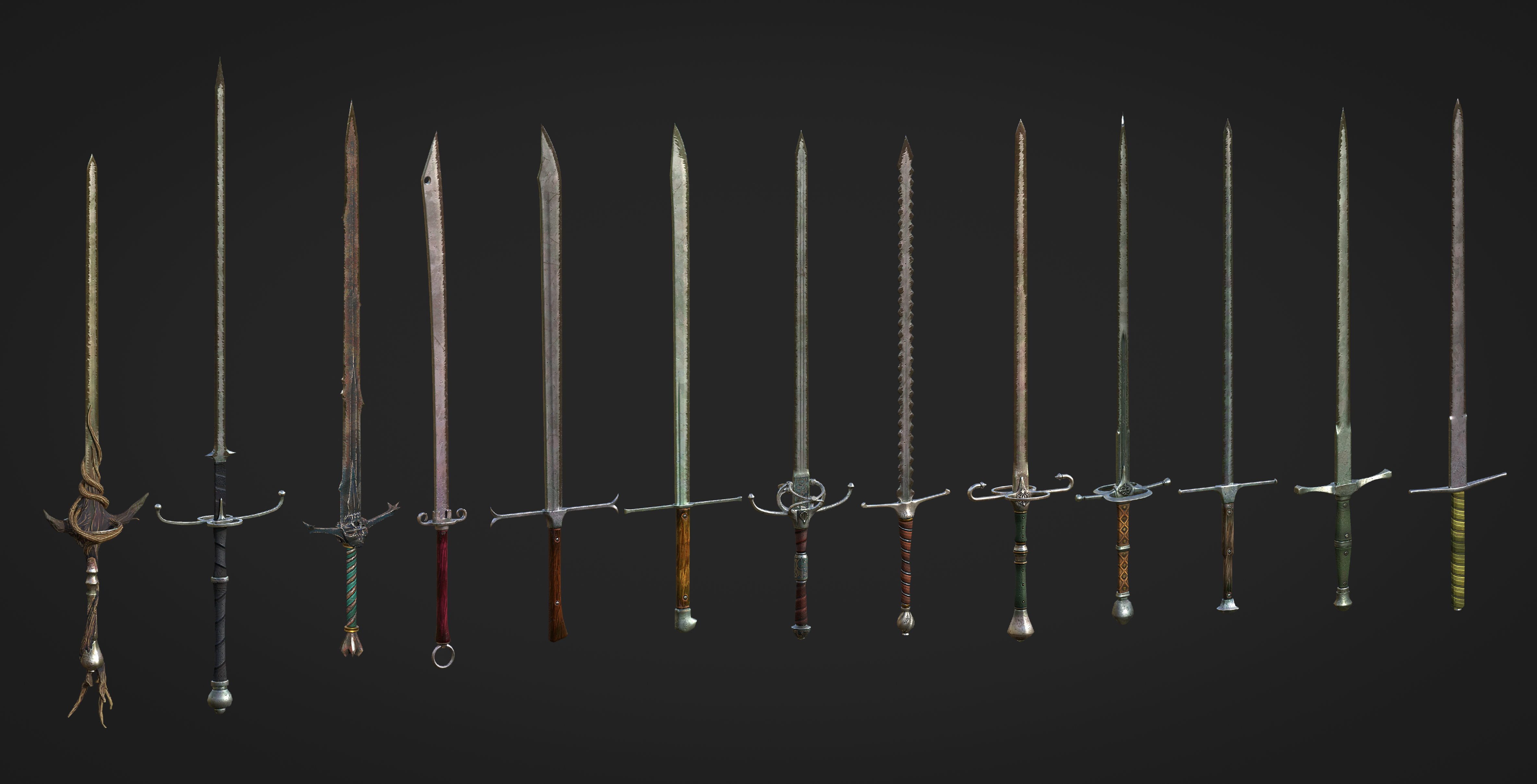Work-in-progress greatsword model sheet shown during Ashlands development