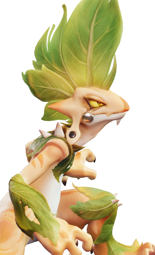 Official full-body artwork of the Aniimo Pomawk in its Highland Form, a Grass element Break role creature