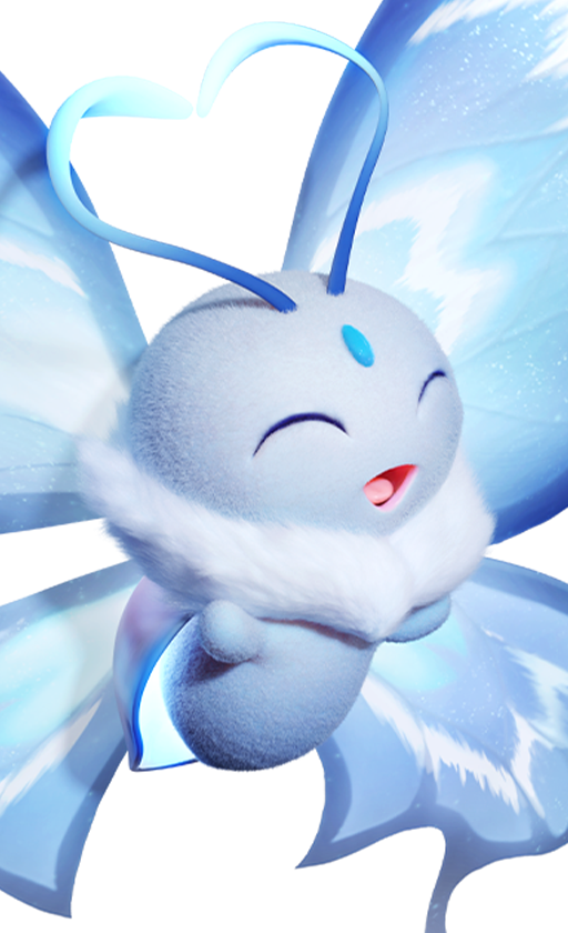 Official full-body artwork of the Aniimo Flutternym in its Nighttime Form, a Dark and Wind element Heal role creature