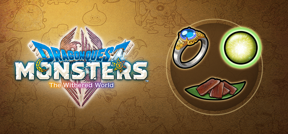 The three Wrangler’s Bundle demo reward items shown beside the game logo: a gold ring set with a blue gem, a glowing green orb, and slices of marbled meat on a leaf