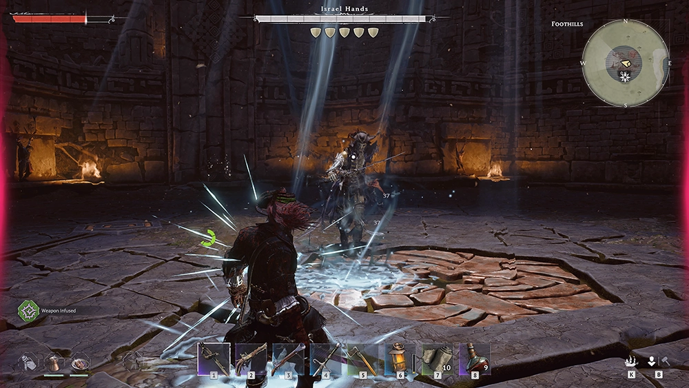 Windrose boss fight with the player dodging an attack