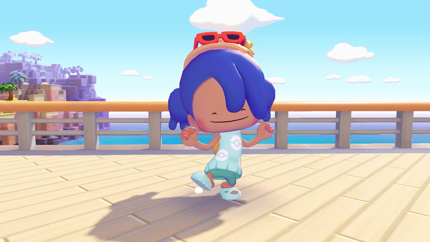 Character customization screen showing outfit options and clothing selection for the player's Ditto human form in Pokemon Pokopia