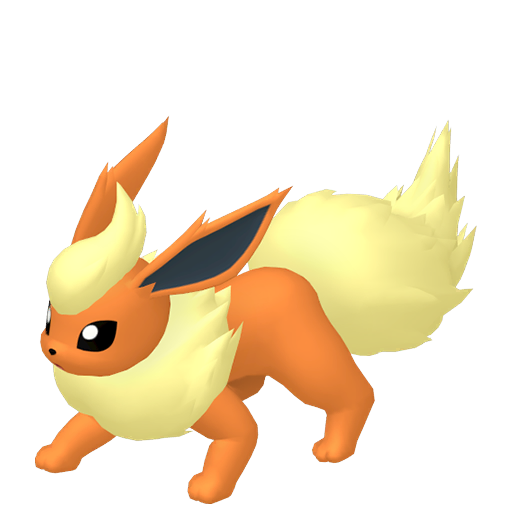 Flareon sprite from Pokemon Pokopia showing the Flame Pokemon with Burn specialty