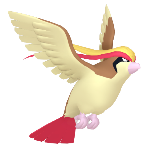 Pidgeot sprite from Pokemon Pokopia showing the Bird Pokemon with Chop and Fly specialties