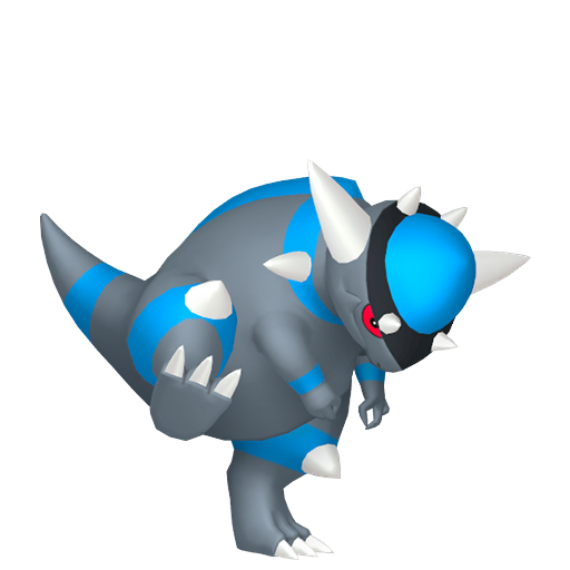 Rampardos sprite from Pokemon Pokopia showing the Head Butt Pokemon with Litter and Crush specialties