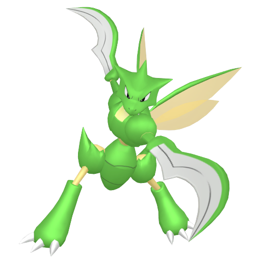Scyther sprite from Pokemon Pokopia showing the Mantis Pokemon with Chop specialty that teaches Cut