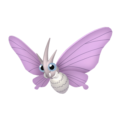 Venomoth sprite from Pokemon Pokopia showing the Poison Moth Pokemon with Search specialty