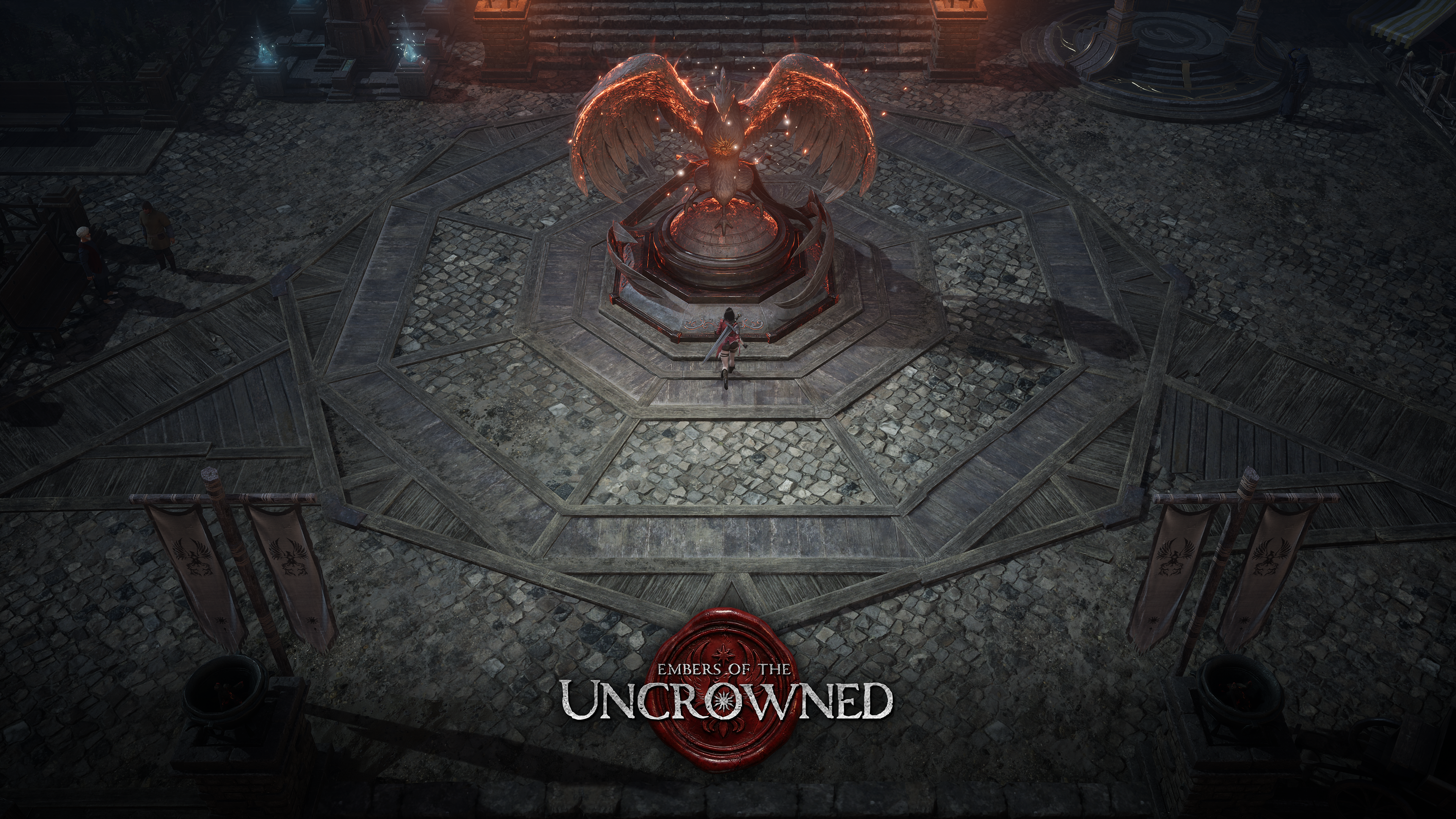 Stone arena with a glowing phoenix sigil