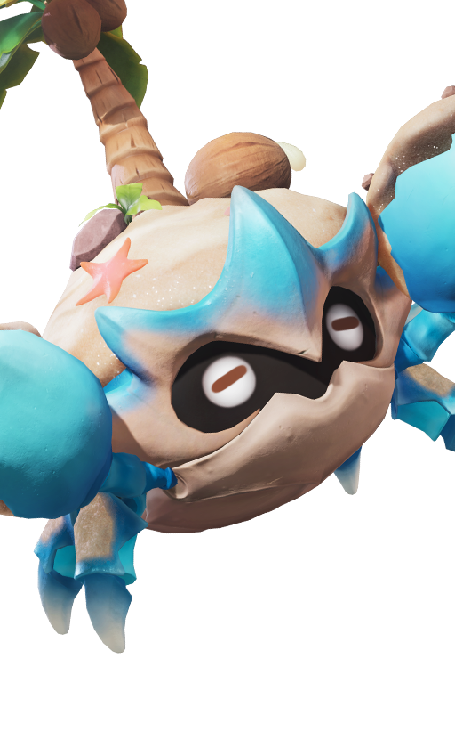 Official full-body artwork of the Aniimo Shrubclaw in its Beach Form, a Rock element Break role creature