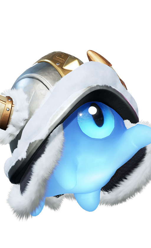 Official full-body artwork of the Aniimo Helmut in its Snowfield Form, a Dark and Ice element Break role creature