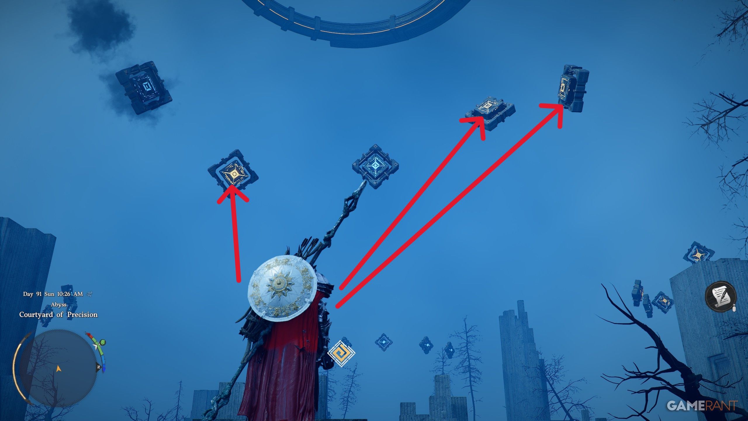 Activating switches on the Abyss sky island to restore the skybridge in Crimson Desert