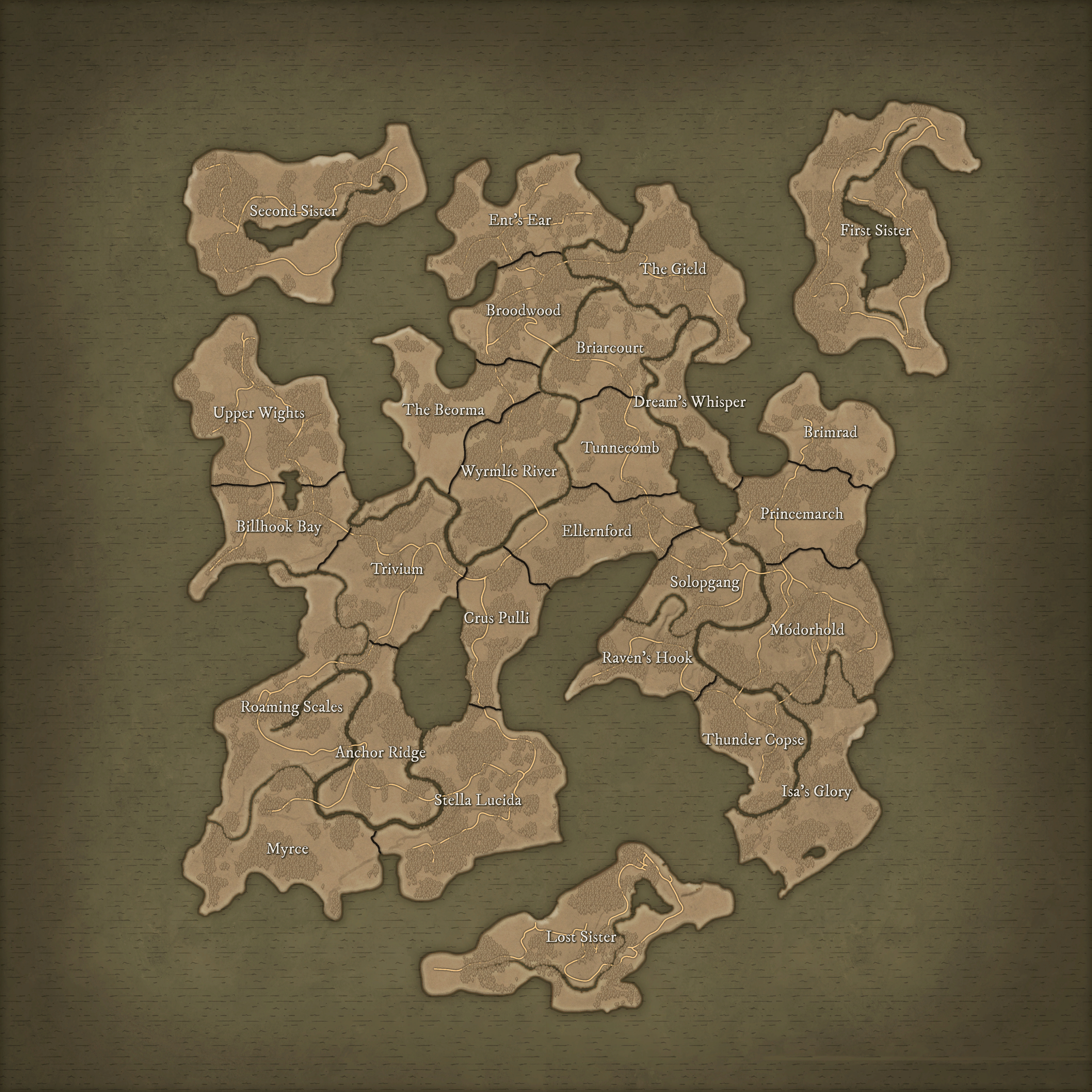 World map of Calligo divided into named territory zones with empire-colored borders