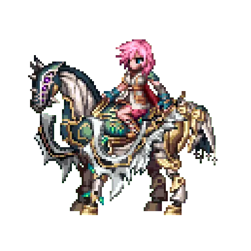 Pixel-art sprite of Lightning riding an armoured horse as she appears in the Vision roster