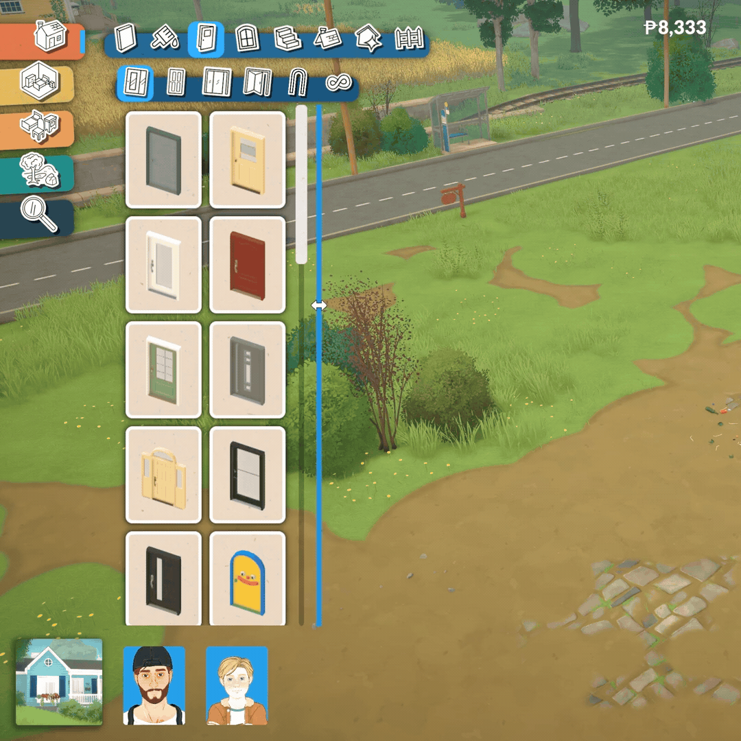 Build Mode catalog menu being widened to display additional columns of items, added in Paralives patch 0.1.8