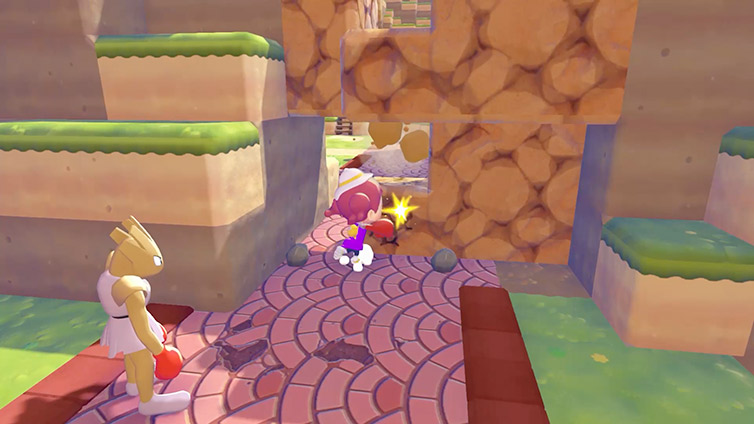 Using Rock Smash to break through walls and clear obstacles during exploration