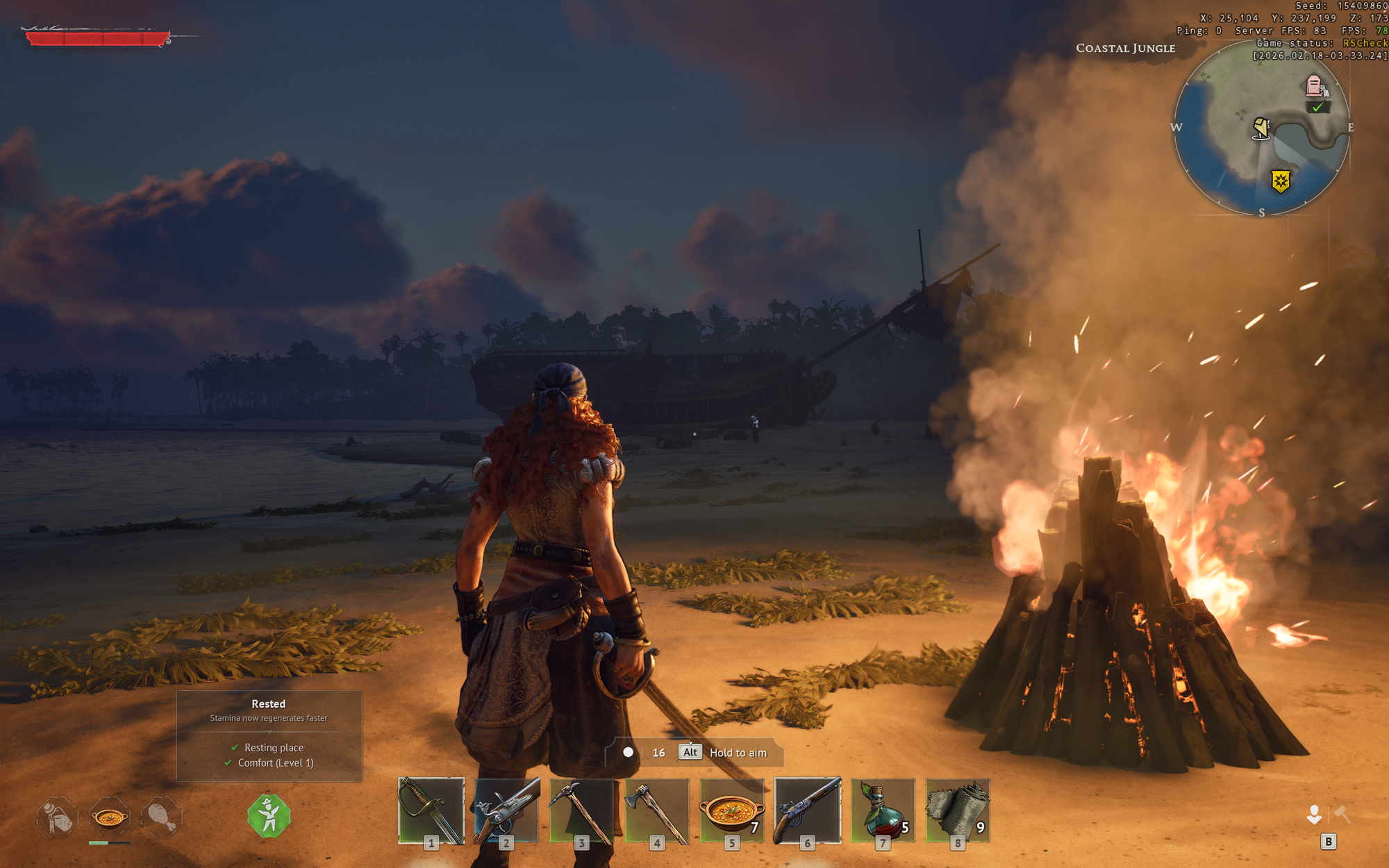 Player ship docked on the beach in Windrose