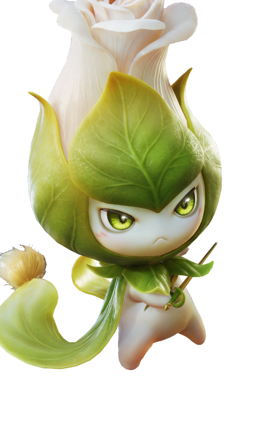 Official full-body artwork of the Aniimo Budsquire in its Towerwood Form, a Grass element DPS role creature