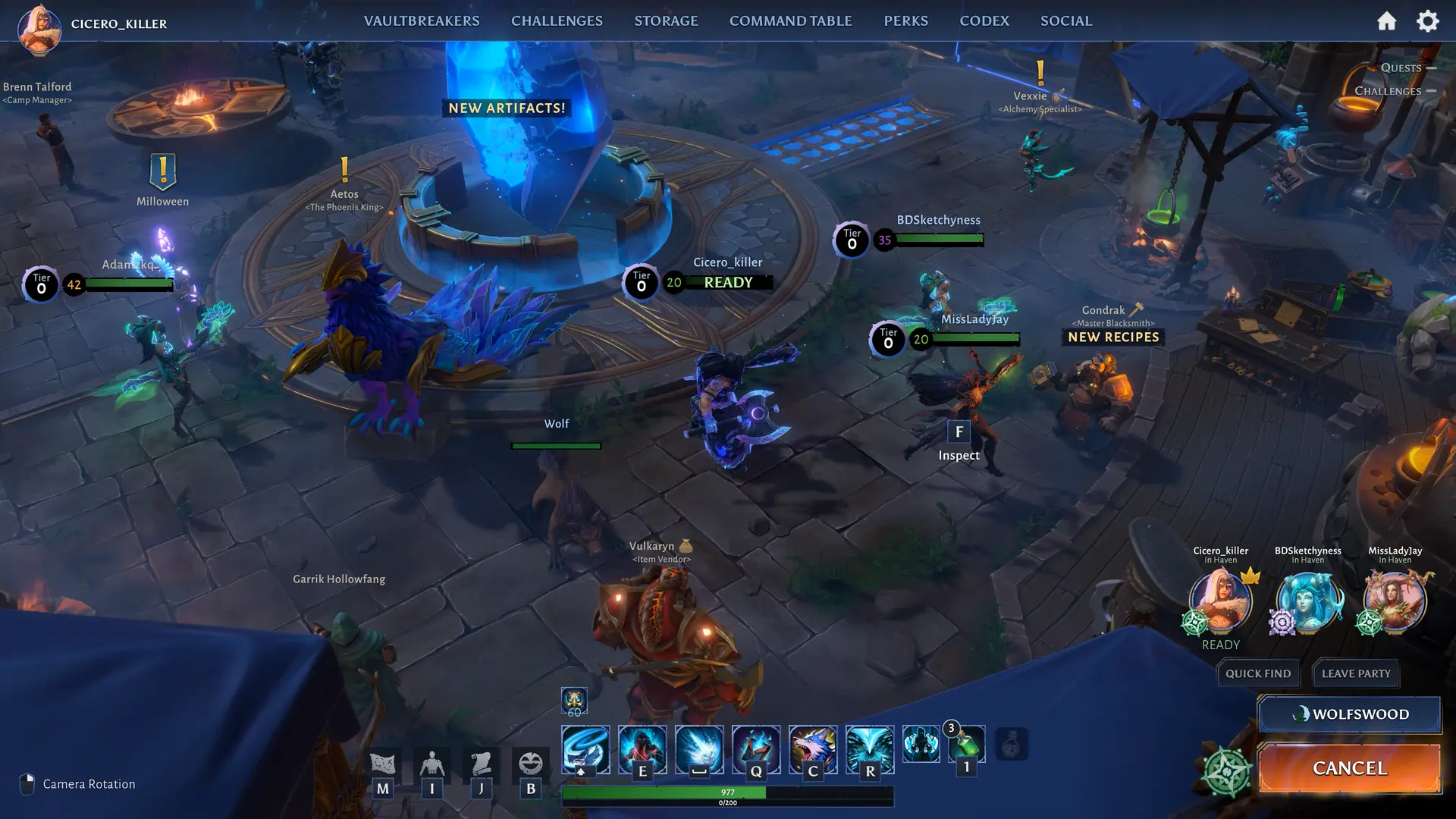 Characters gathered around the Haven central crystal in a preview screenshot.