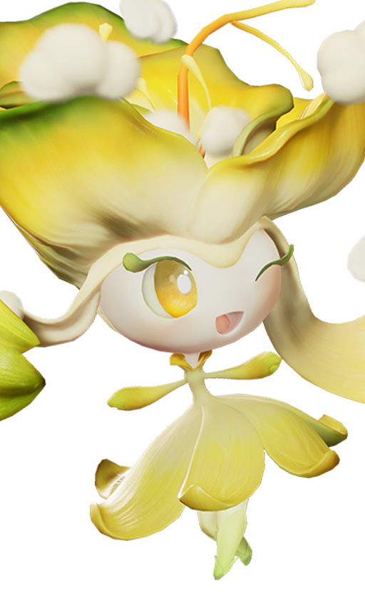 Official full-body artwork of the Aniimo Iris in its Grassland Form, a Grass element DPS role creature