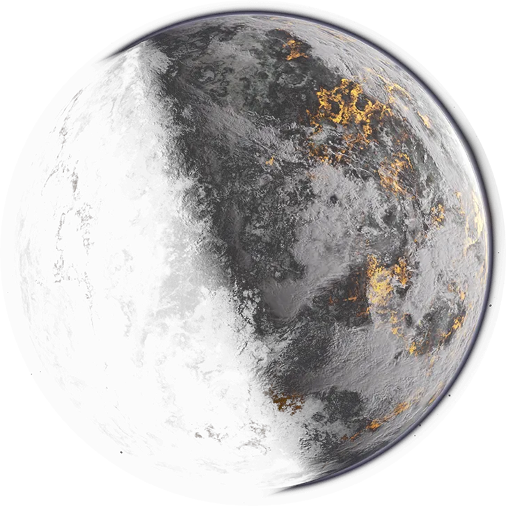 Official planet art of Sentinel I, a grey world streaked with bright yellow