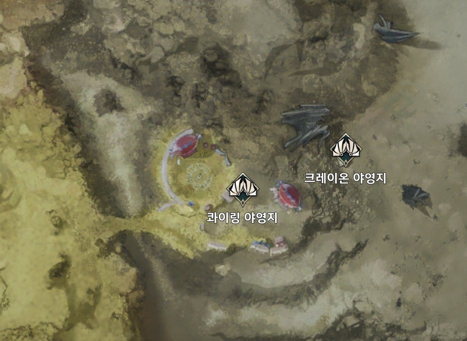 Map close up of Quai Campsite, with Kreion Campsite marked nearby, in Korean