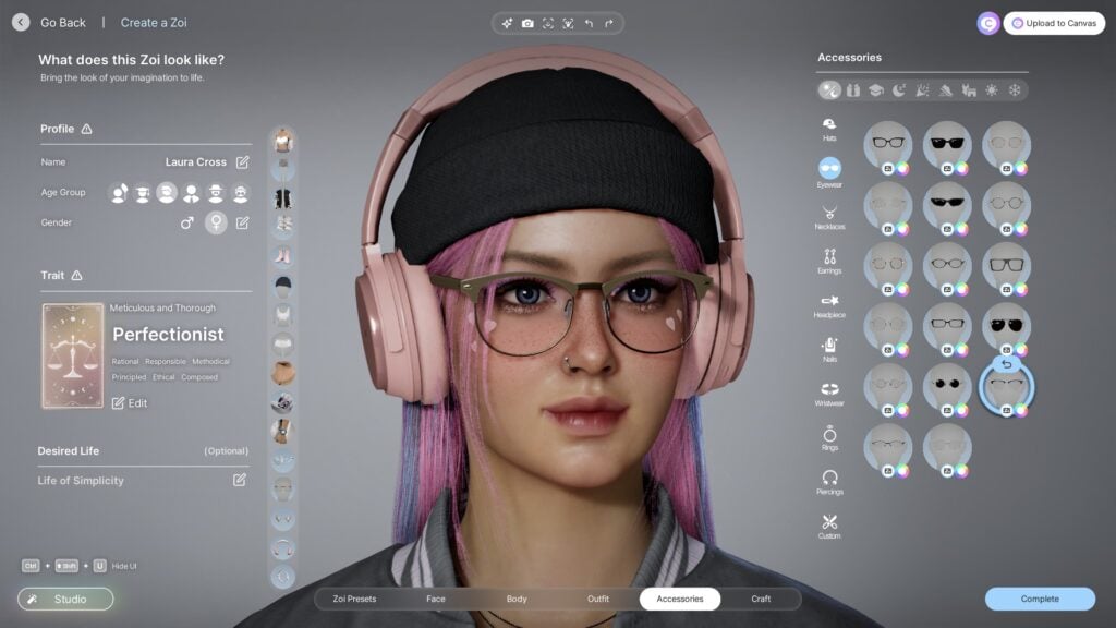 Necklace and jewelry customization in inZOI's Create a Zoi accessories tab