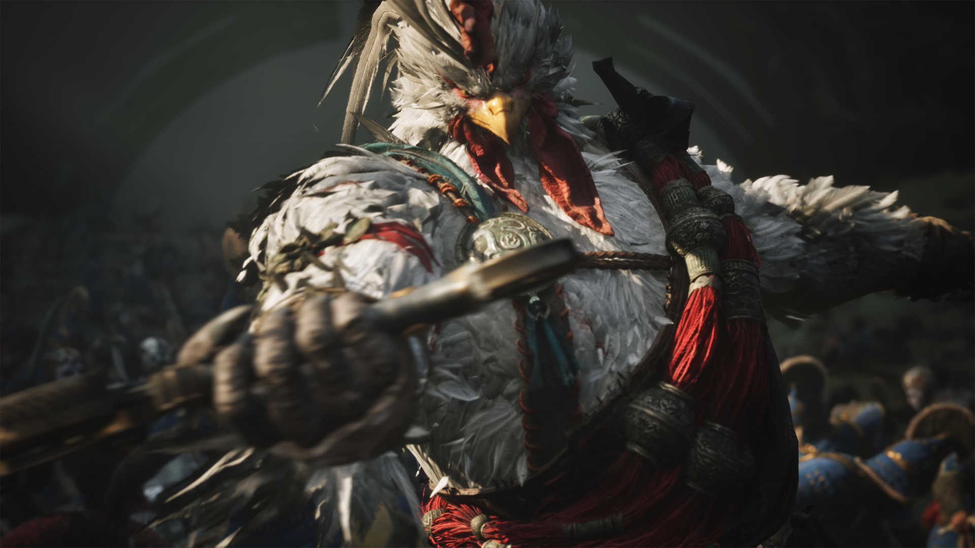 Project Windless close-up of the Hero King in mid-combat with a star-forged blade extended, soldiers visible in the background