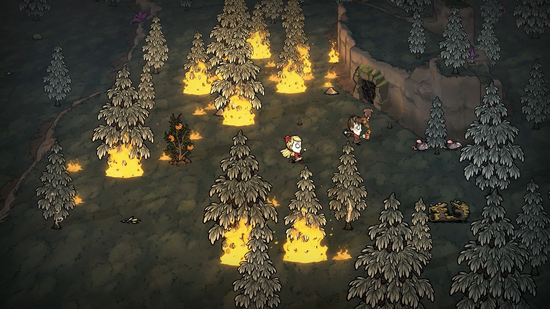 Wendy and Willow in a redwood forest fire - showing one of the new multi-tiered biomes