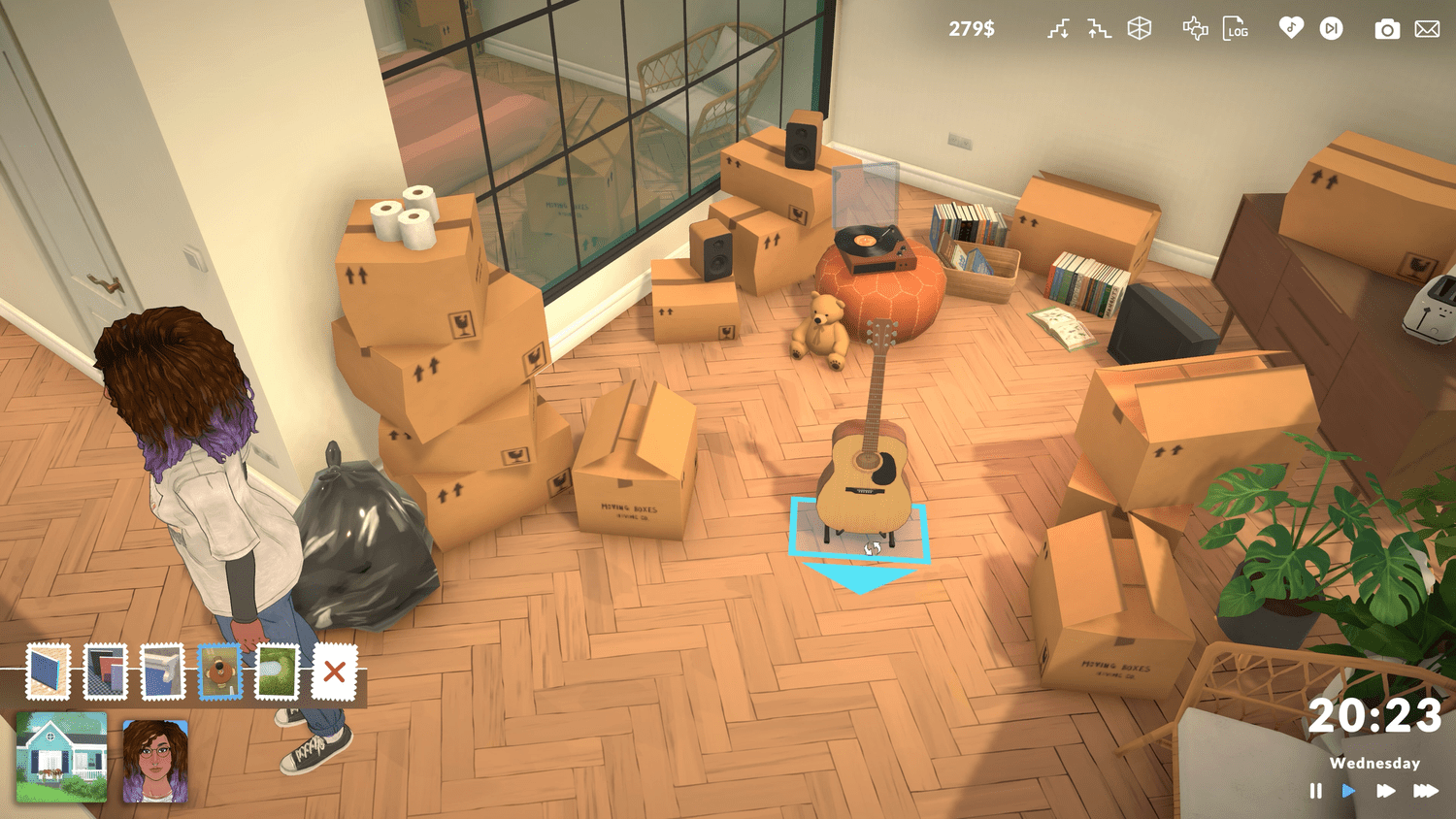 Paralives build mode showing decoration and furniture placement options