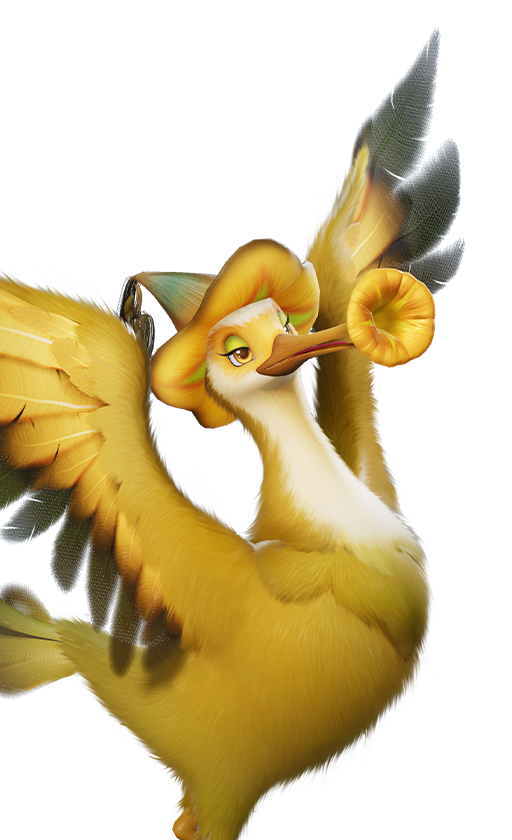 Official full-body artwork of the Aniimo Tromber in its Highland Form, a Wind and Grass element Support role creature