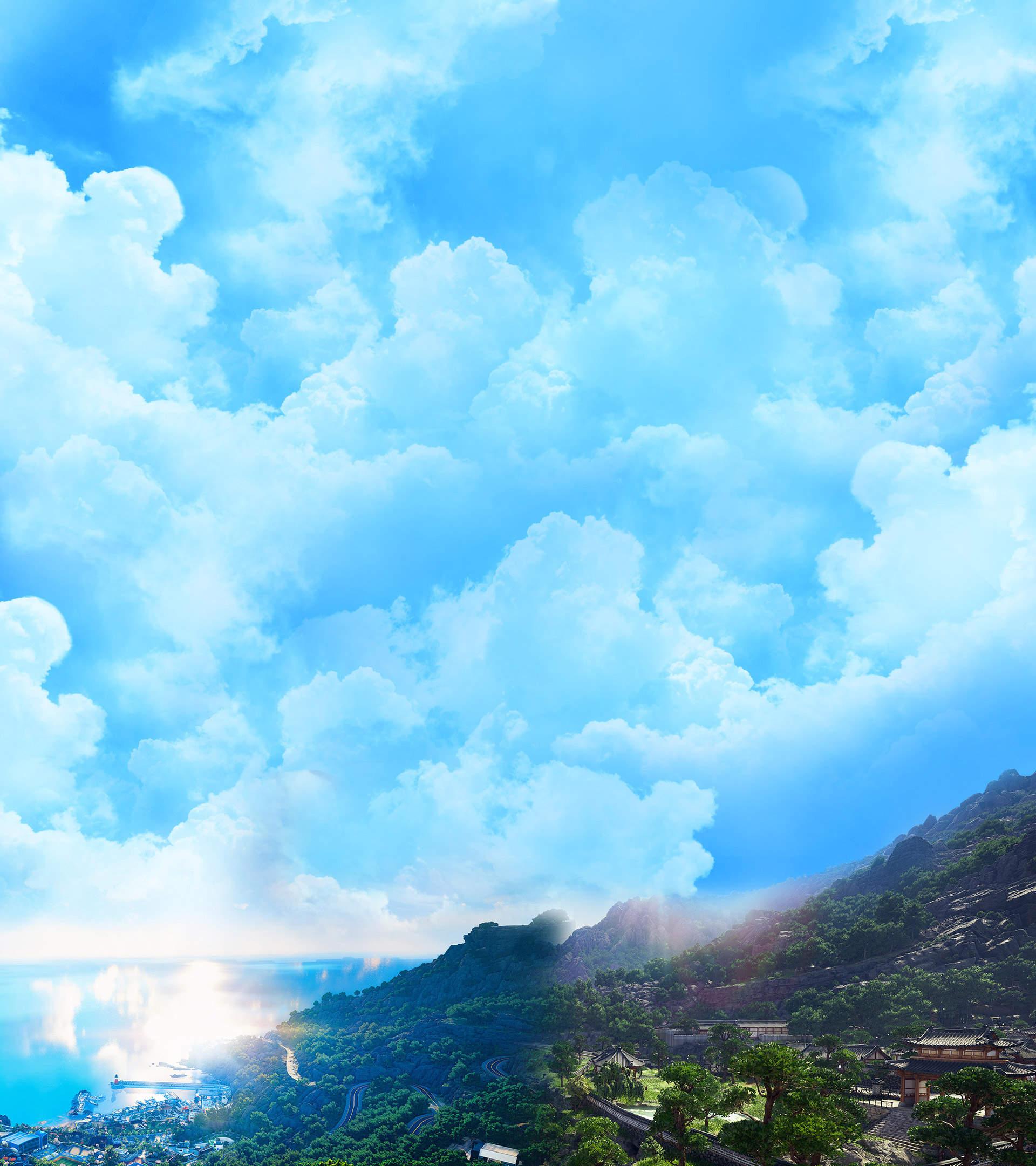 DokeV vertical world vista - open-world landscape with festival lighting from the official Pearl Abyss site