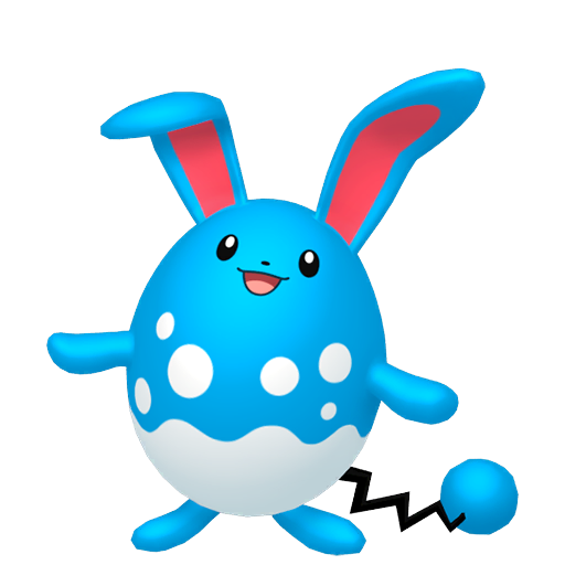 Azumarill sprite from Pokemon Pokopia showing the Aqua Rabbit Pokemon with Water and Build specialties