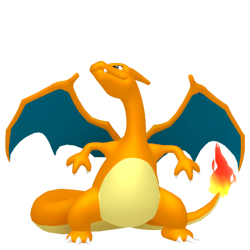 Charizard sprite from Pokemon Pokopia showing the Flame Pokemon with Fly and Burn specialties
