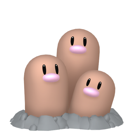 Dugtrio sprite from Pokemon Pokopia showing the Mole Pokemon with Crush and Hype specialties