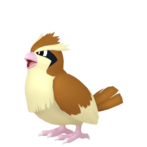 Pidgey sprite from Pokemon Pokopia showing the Tiny Bird Pokemon with Fly and Search specialties