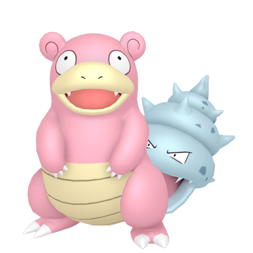 Slowbro sprite from Pokemon Pokopia showing the Hermit Crab Pokemon with Water and Trade specialties