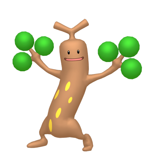 Sudowoodo sprite from Pokemon Pokopia showing the Imitation Pokemon with Trade specialty