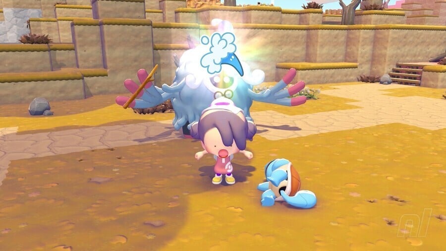 Ditto using Water Gun transformation to water plants in Pokemon Pokopia