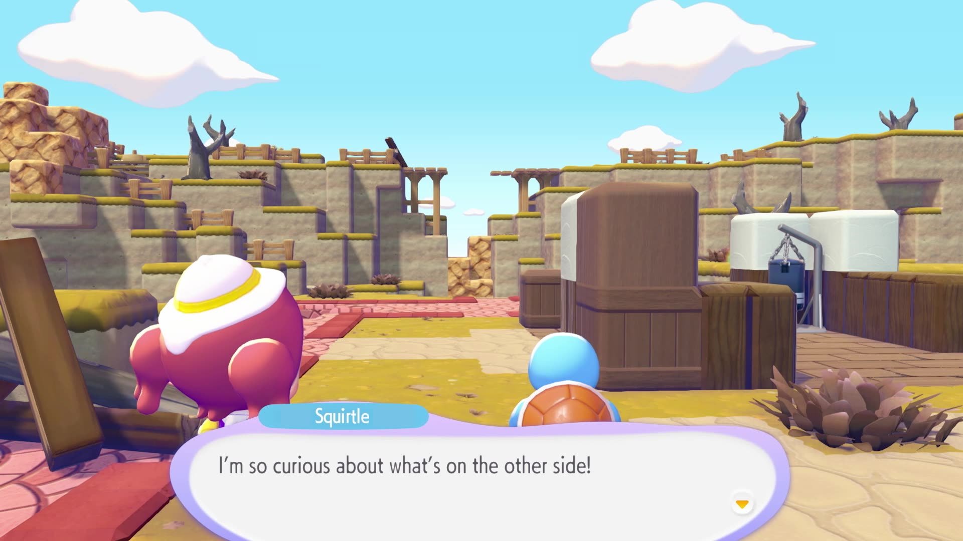 Squirtle saying I am so curious about what is on the other side while exploring the Withered Wasteland with Ditto