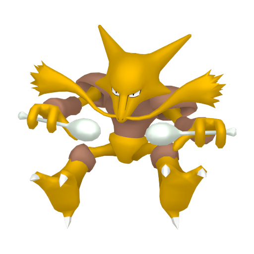 Alakazam sprite from Pokemon Pokopia showing the Psi Pokemon with Trade and Teleport specialties