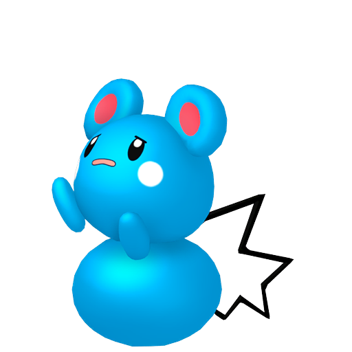 Azurill sprite from Pokemon Pokopia showing the Polka Dot Pokemon with Water and Hype specialties