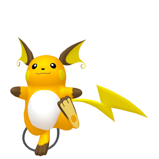 Raichu sprite from Pokemon Pokopia showing the Mouse Pokemon with Generate and Hype specialties
