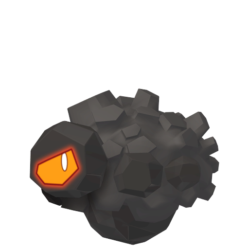 Rolycoly sprite from Pokemon Pokopia showing the Coal Pokemon with Gather and Burn specialties