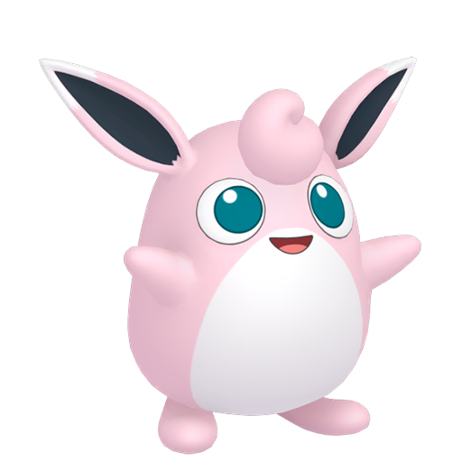 Wigglytuff sprite from Pokemon Pokopia showing the Balloon Pokemon with Trade and Hype specialties