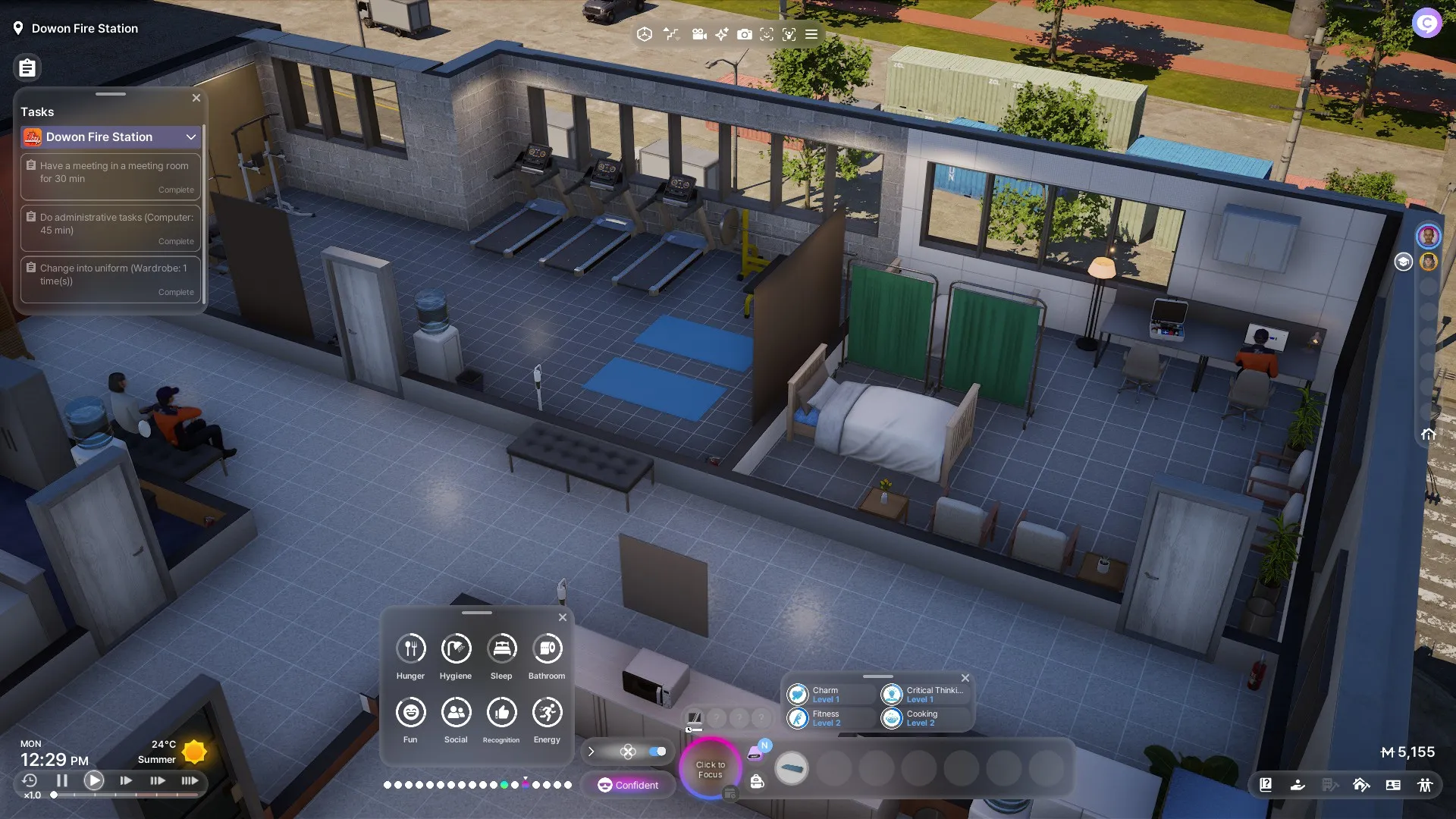 Firefighter career gameplay showing a Zoi responding to an emergency in inZOI