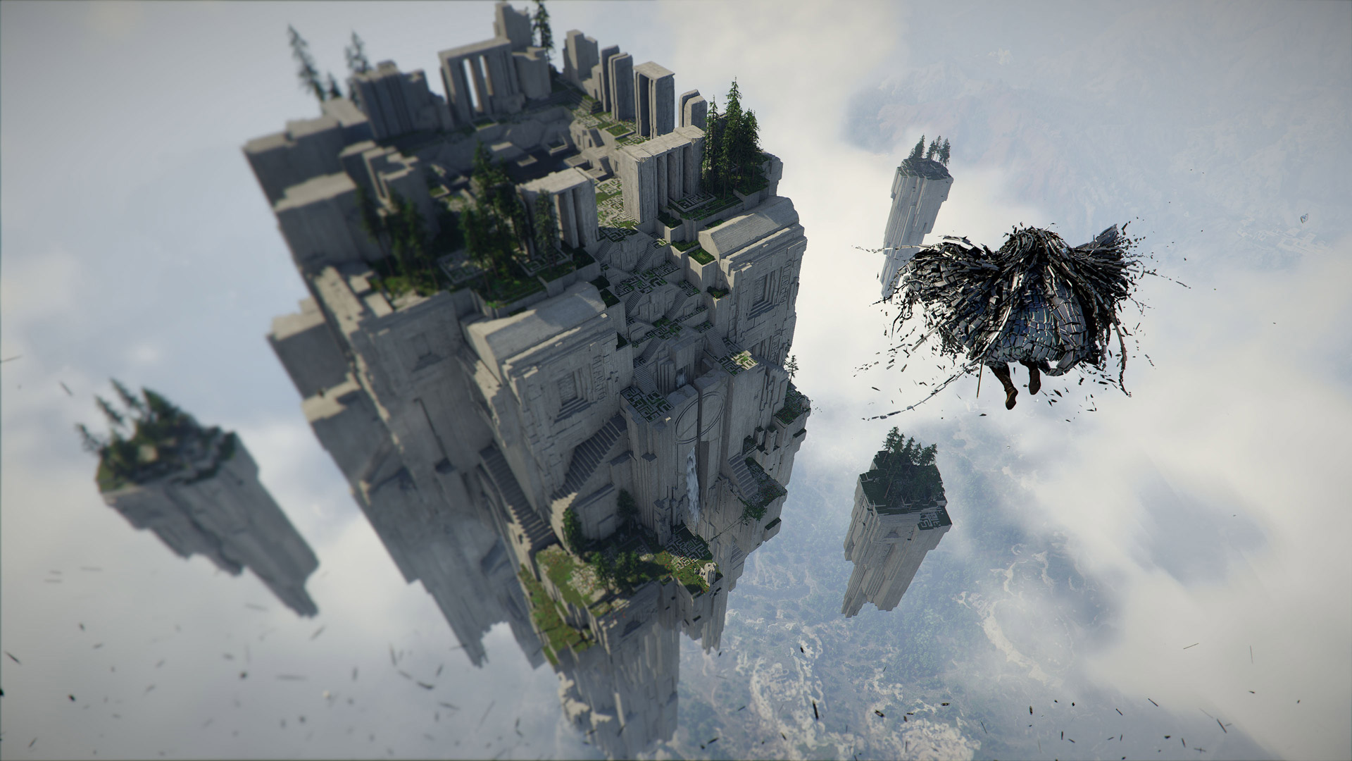 A sweeping vista of the Pywel continent showing diverse biomes