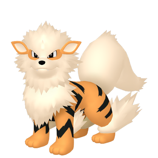Arcanine sprite from Pokemon Pokopia showing the Legendary Pokemon with Search and Burn specialties