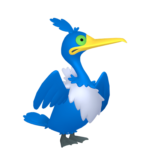 Cramorant sprite from Pokemon Pokopia showing the Gulp Pokemon with Fly and Water specialties