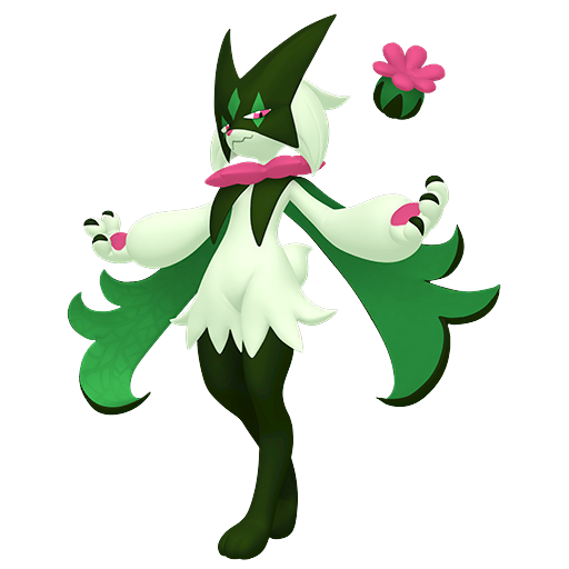 Meowscarada sprite from Pokemon Pokopia showing the Magician Pokemon with Grow and Hype specialties