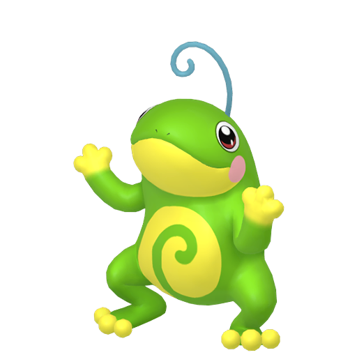 Politoed sprite from Pokemon Pokopia showing the Frog Pokemon with Water and Hype specialties